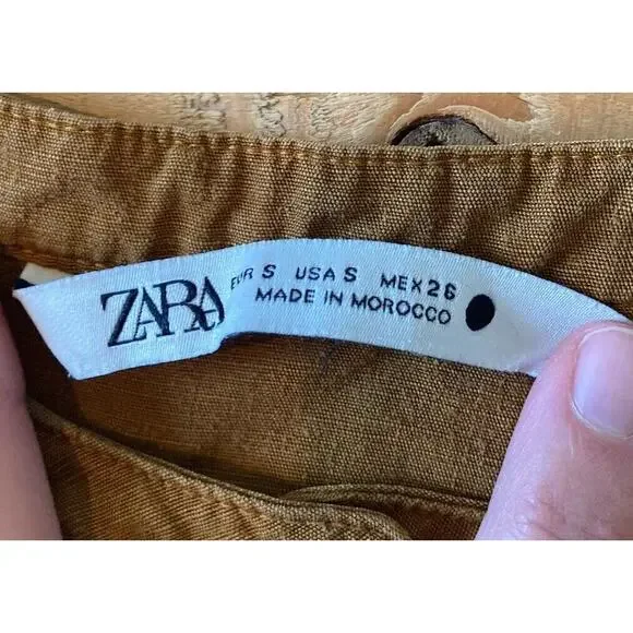 Zara 1/2 Button Long Sleeve Top Size Small Women’s Brown - Picture 3 of 8